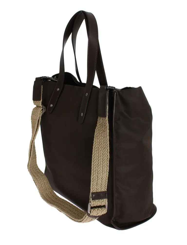 Brown Nylon Leather Gym Travel Shoulder Bag