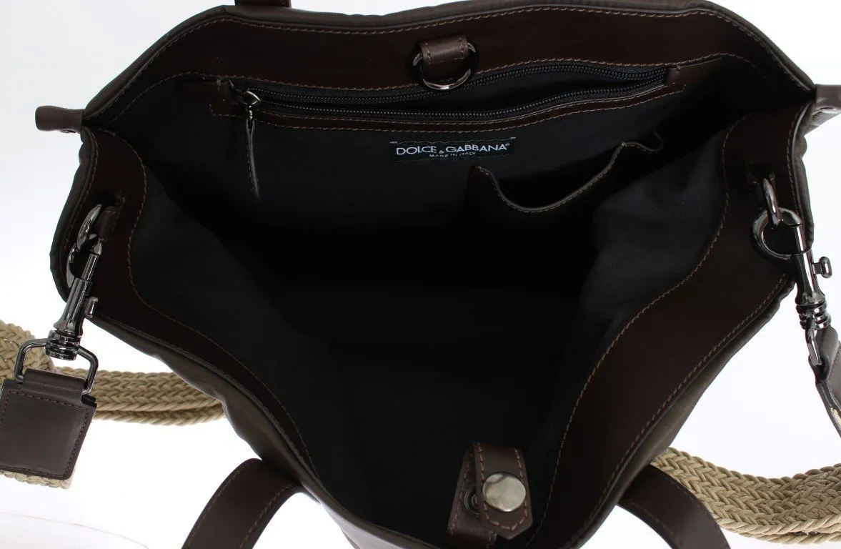 Brown Nylon Leather Gym Travel Shoulder Bag