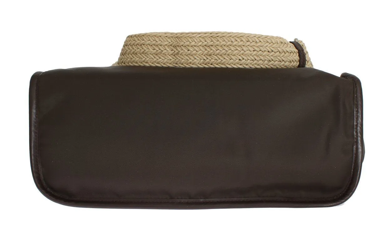 Brown Nylon Leather Gym Travel Shoulder Bag