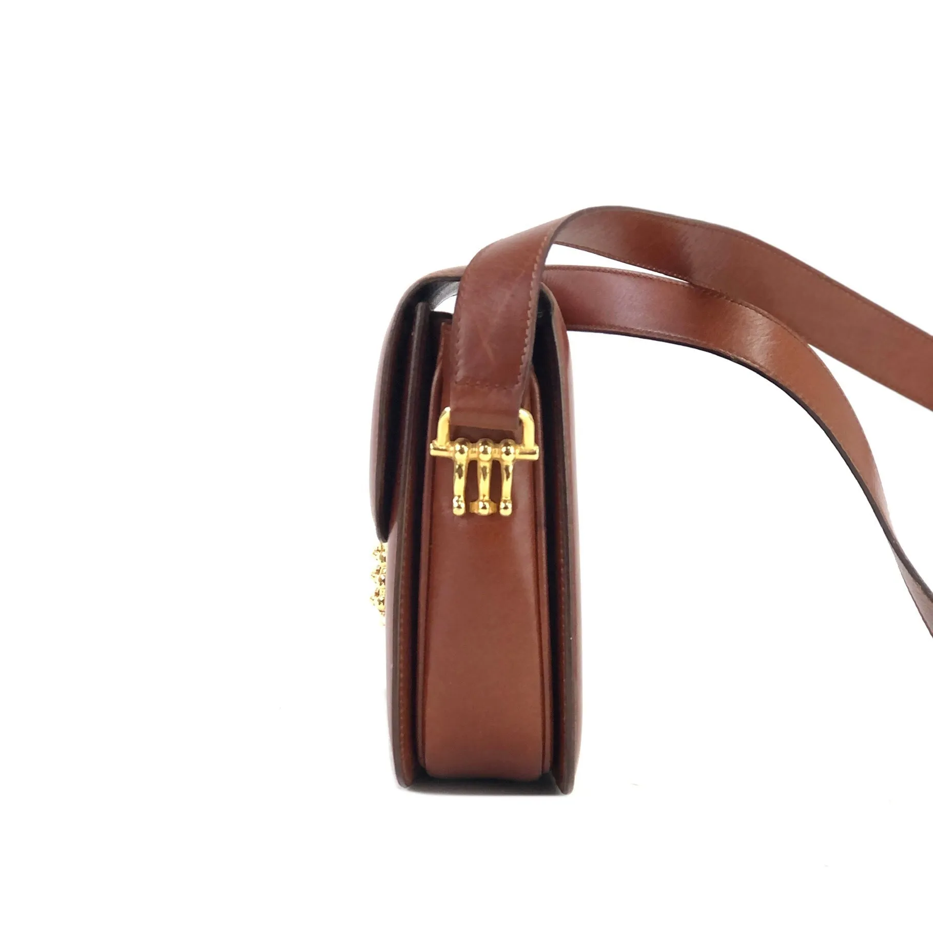 CELINE Three Horsebit Crossbody Shoulder bag Brown Vintage Old Celine jjcdny