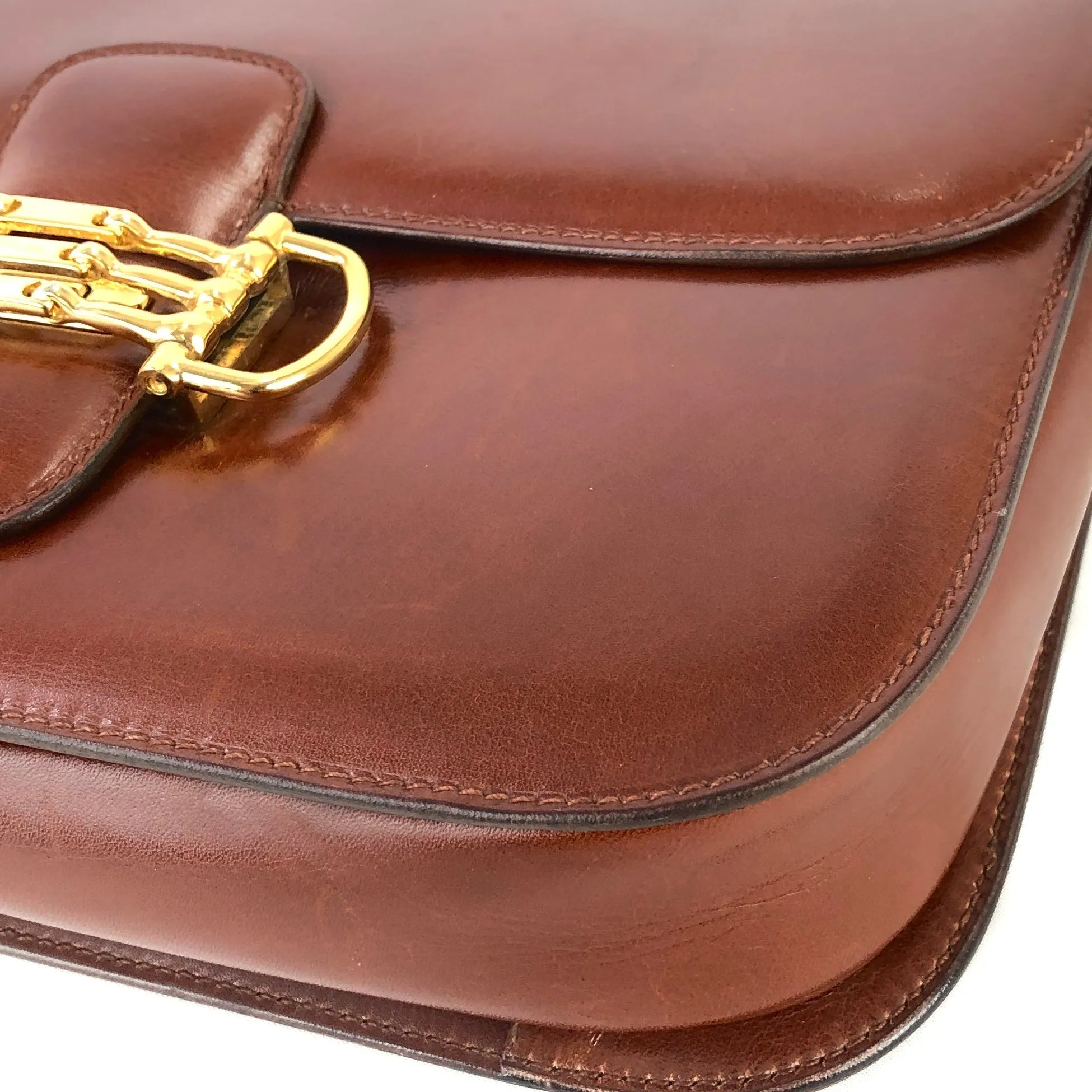 CELINE Three Horsebit Crossbody Shoulder bag Brown Vintage Old Celine jjcdny