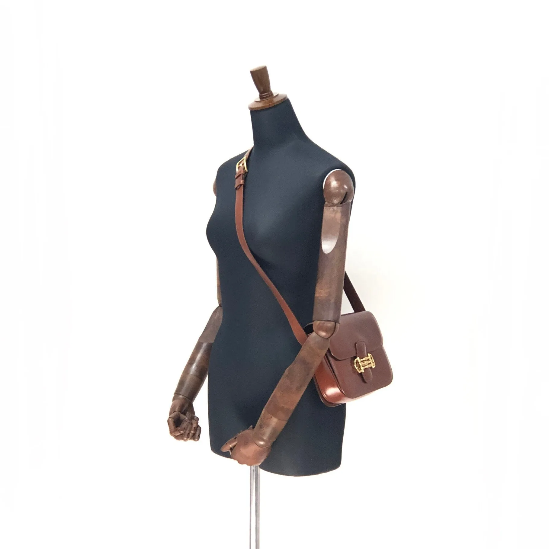 CELINE Three Horsebit Crossbody Shoulder bag Brown Vintage Old Celine jjcdny