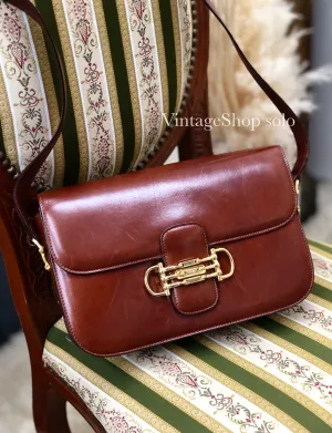 CELINE Three Horsebit Crossbody Shoulder bag Brown Vintage Old Celine jjcdny