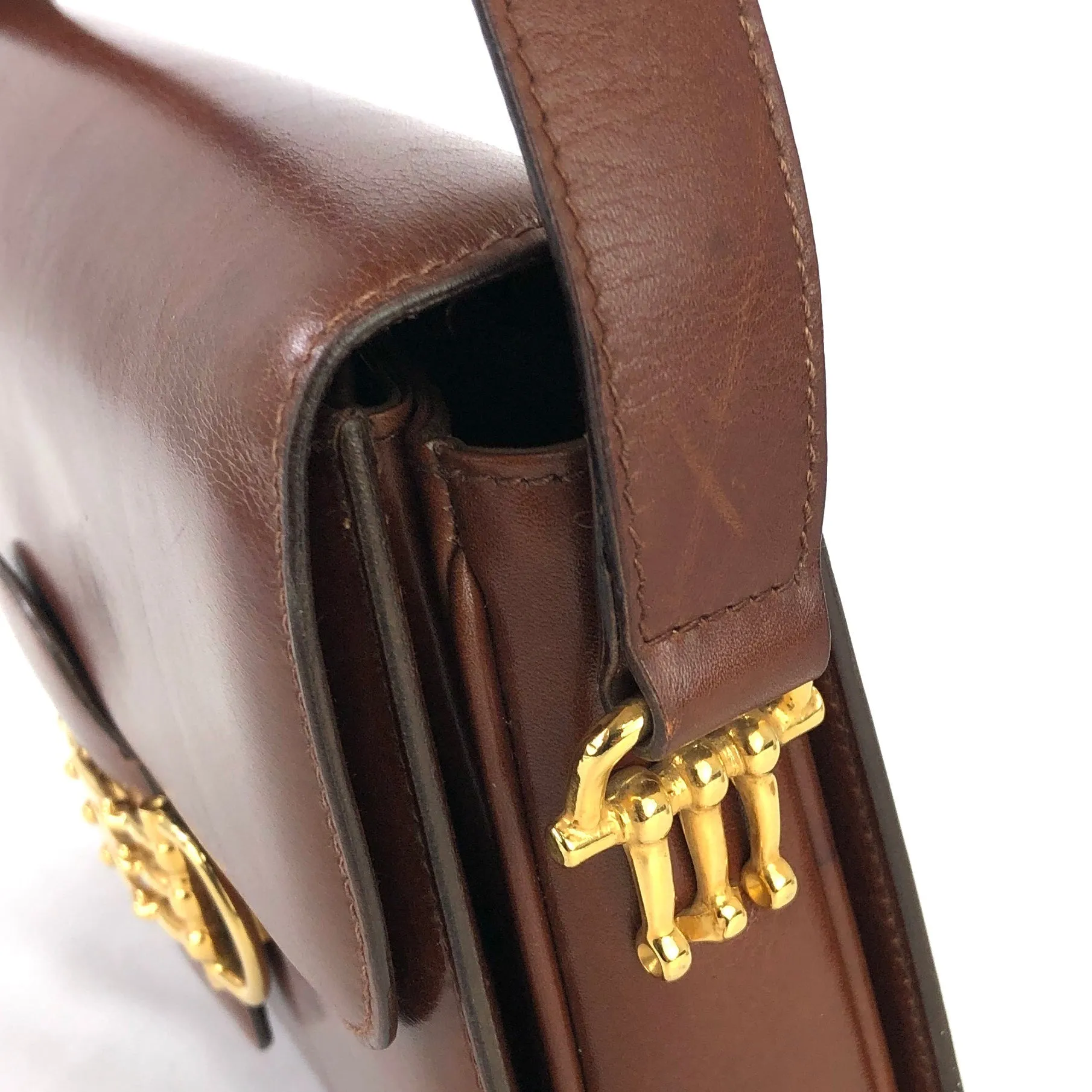 CELINE Three Horsebit Crossbody Shoulder bag Brown Vintage Old Celine jjcdny