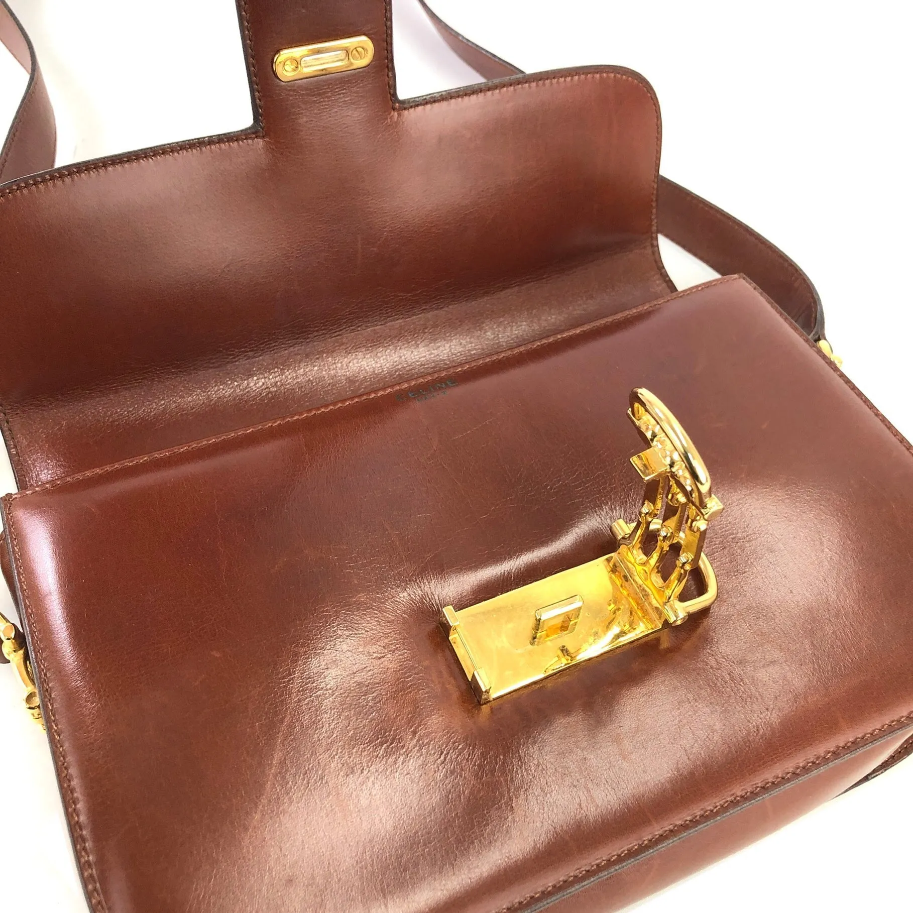 CELINE Three Horsebit Crossbody Shoulder bag Brown Vintage Old Celine jjcdny
