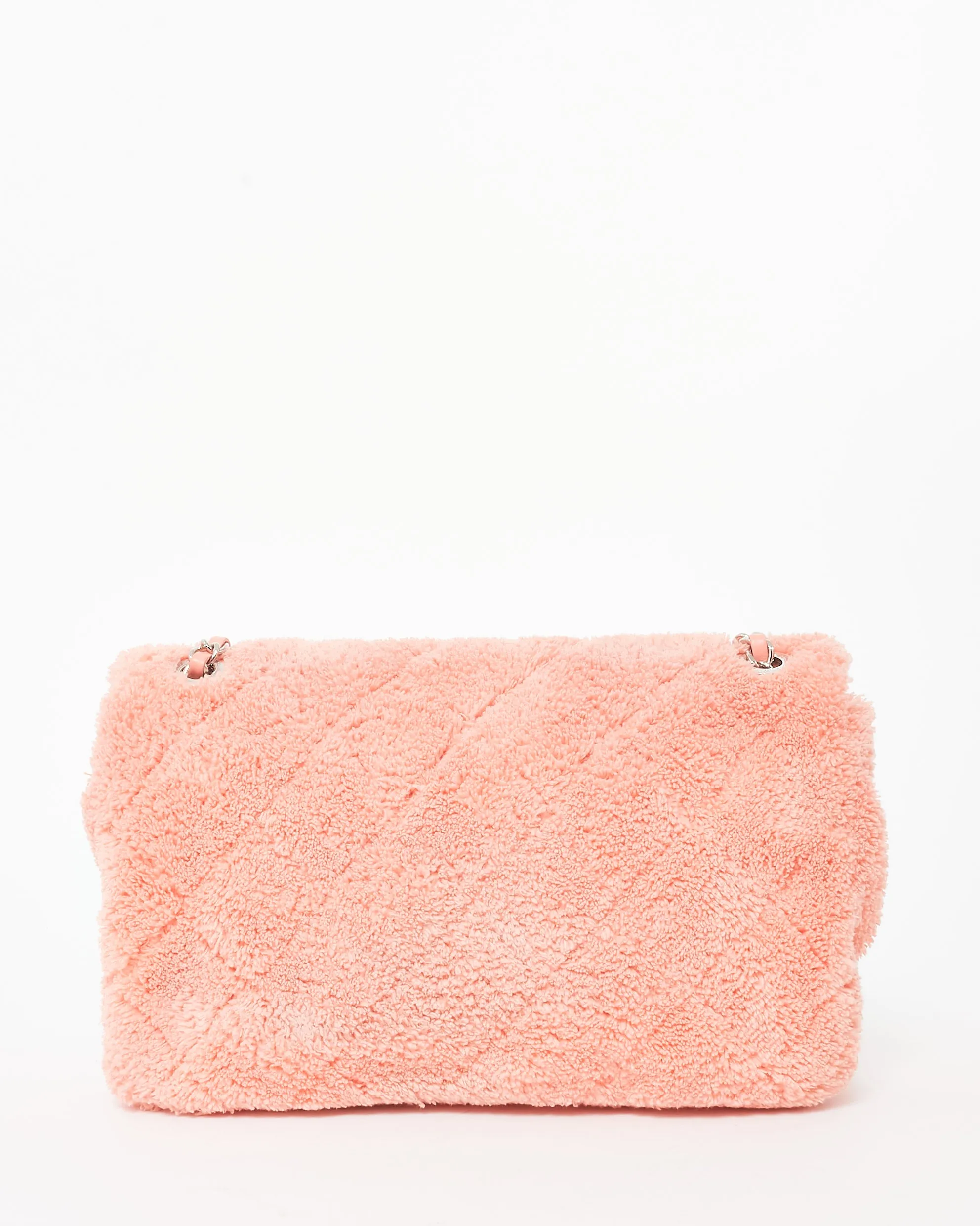 Chanel Pink Terry Cloth Shearling Single Flap Bag
