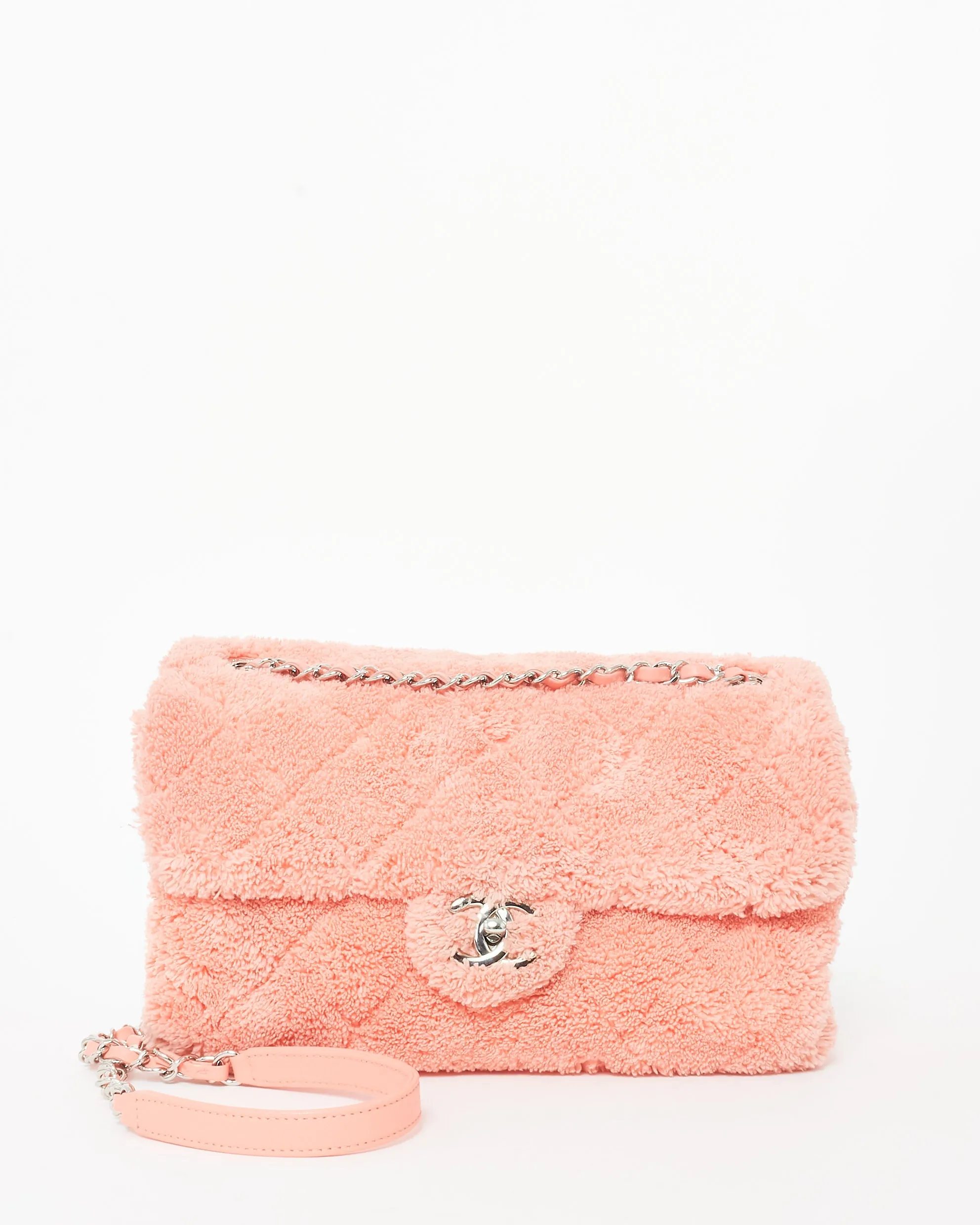 Chanel Pink Terry Cloth Shearling Single Flap Bag