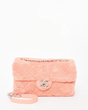 Chanel Pink Terry Cloth Shearling Single Flap Bag