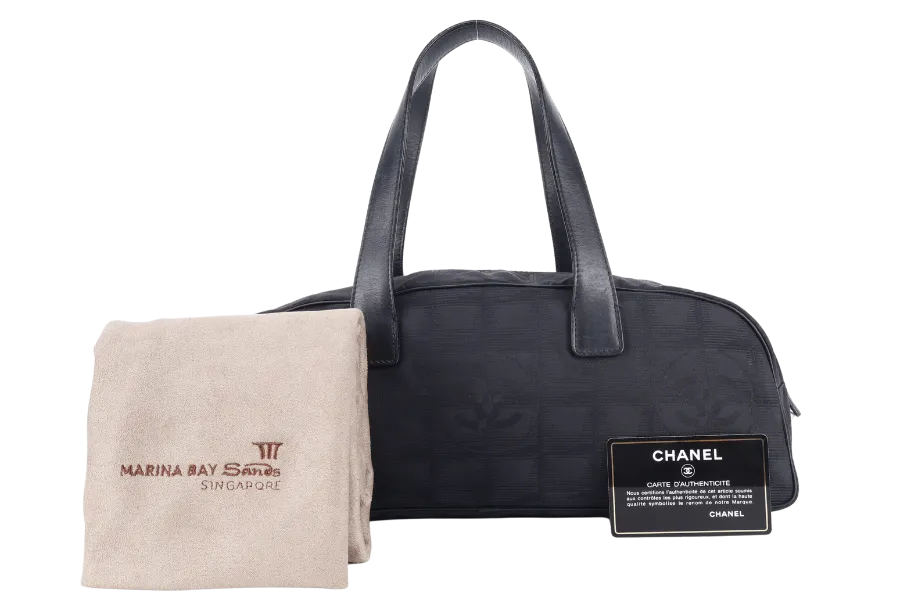 CHANEL TRAVEL LINE LONG BOSTON BAG BLACK NYLON 780xxxx WITH CARD NO DUST COVER