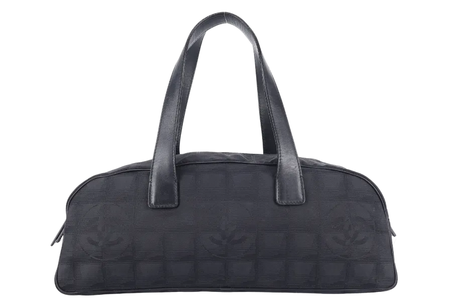 CHANEL TRAVEL LINE LONG BOSTON BAG BLACK NYLON 780xxxx WITH CARD NO DUST COVER