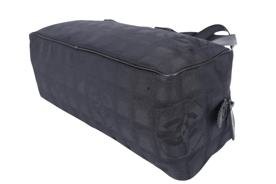 CHANEL TRAVEL LINE LONG BOSTON BAG BLACK NYLON 780xxxx WITH CARD NO DUST COVER