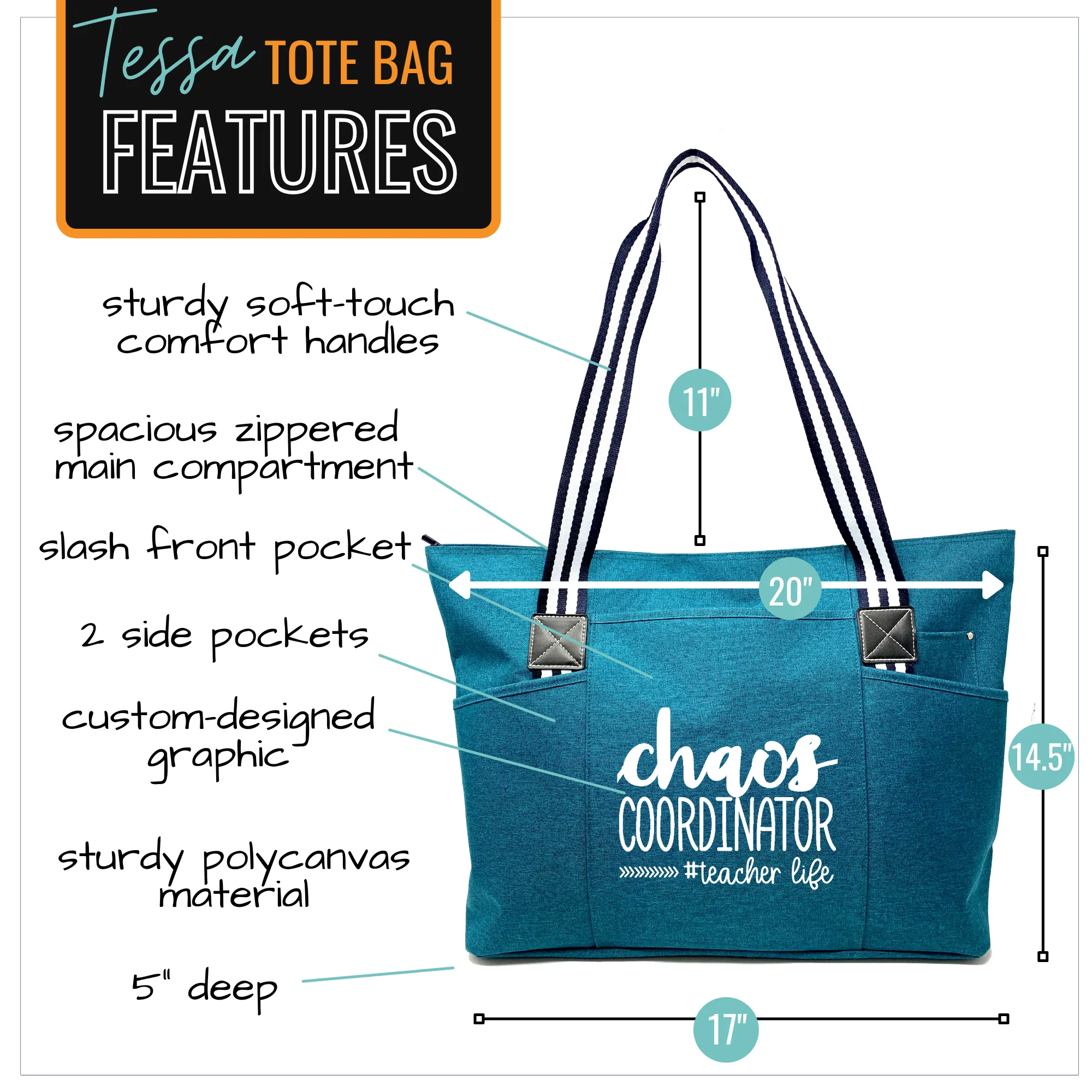 Chaos Coordinator #Teacher Life Tessa Teal Tote Bag for Teachers