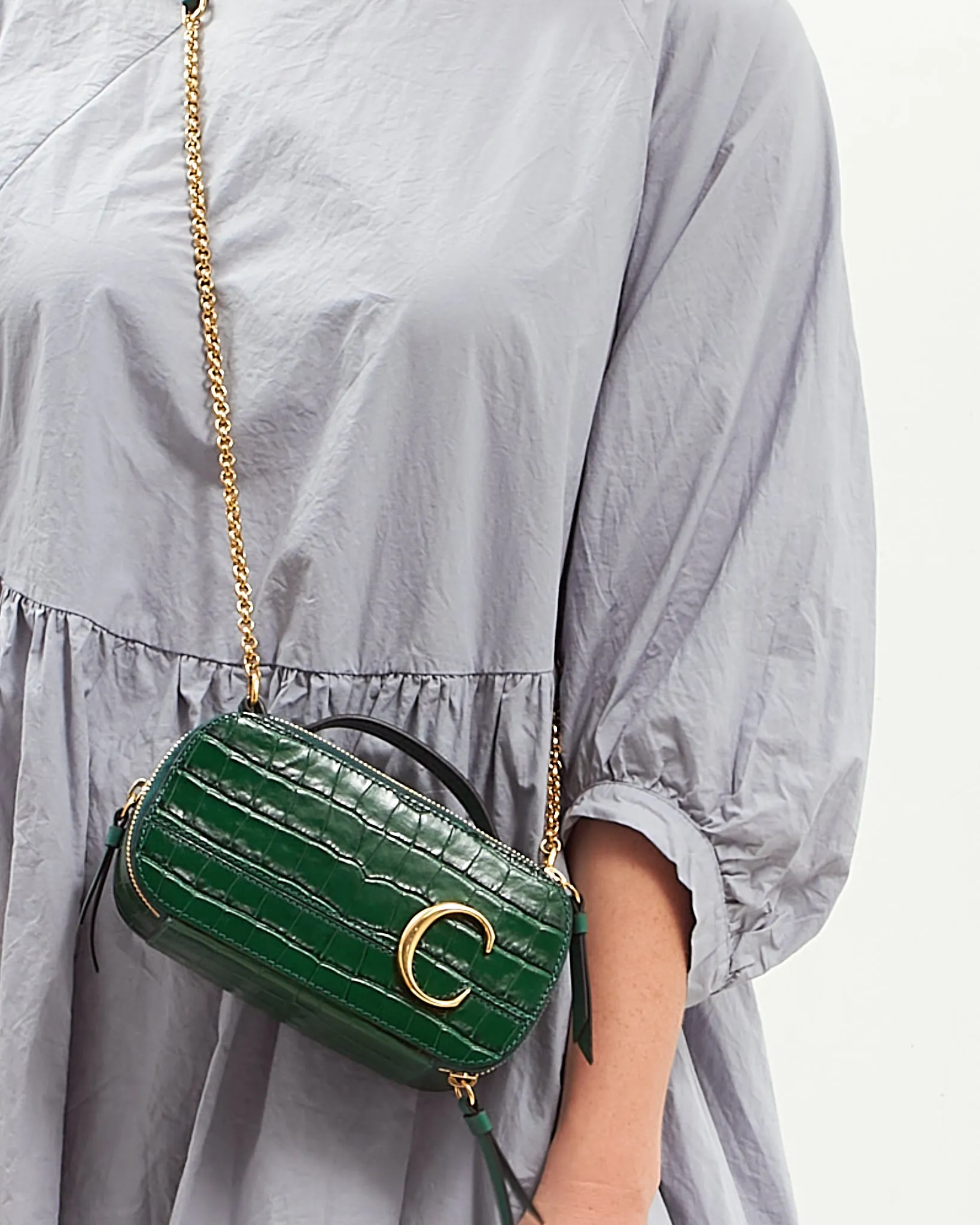 Chloe Green Embossed Leather Mini Crossbody Bag
