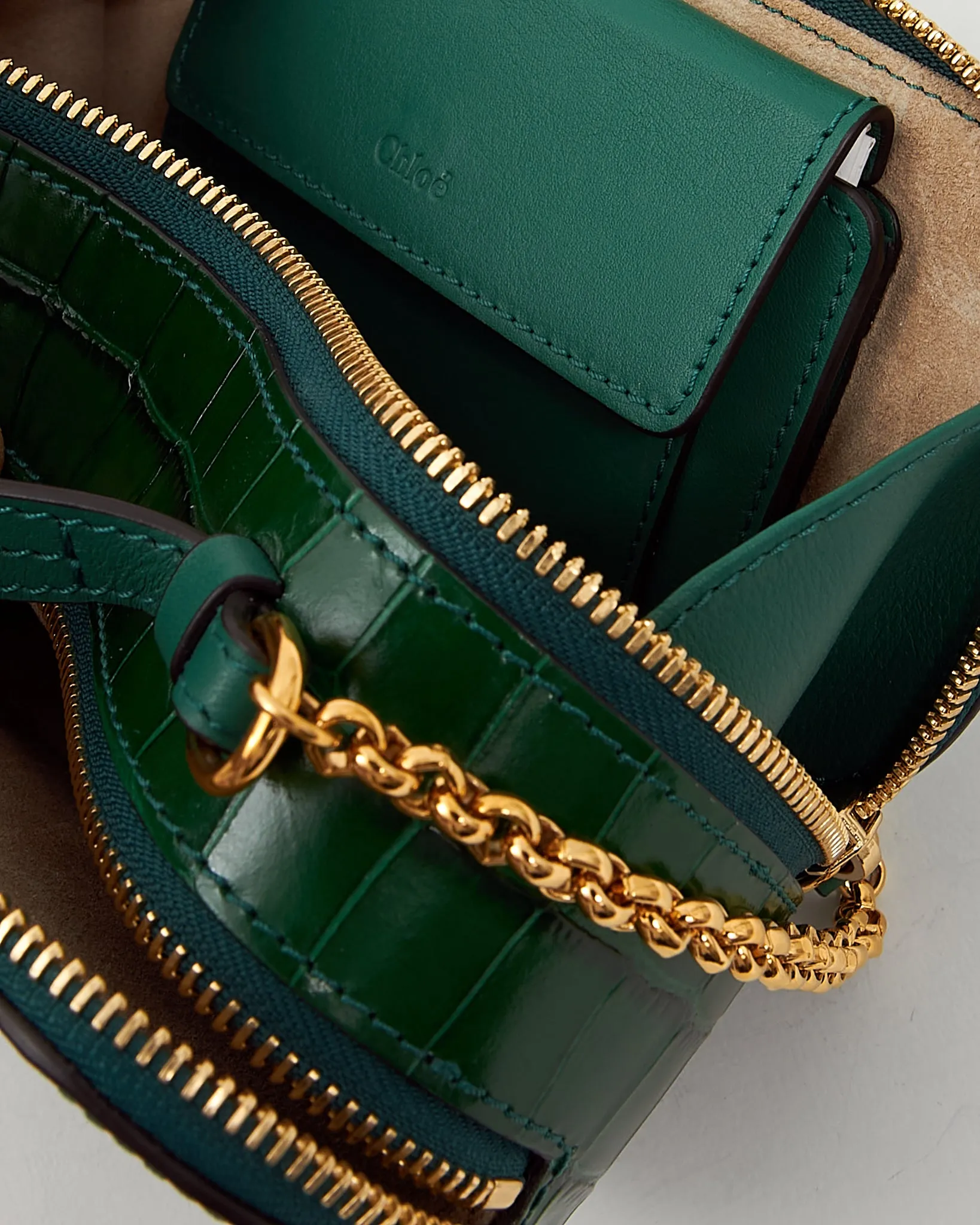 Chloe Green Embossed Leather Mini Crossbody Bag