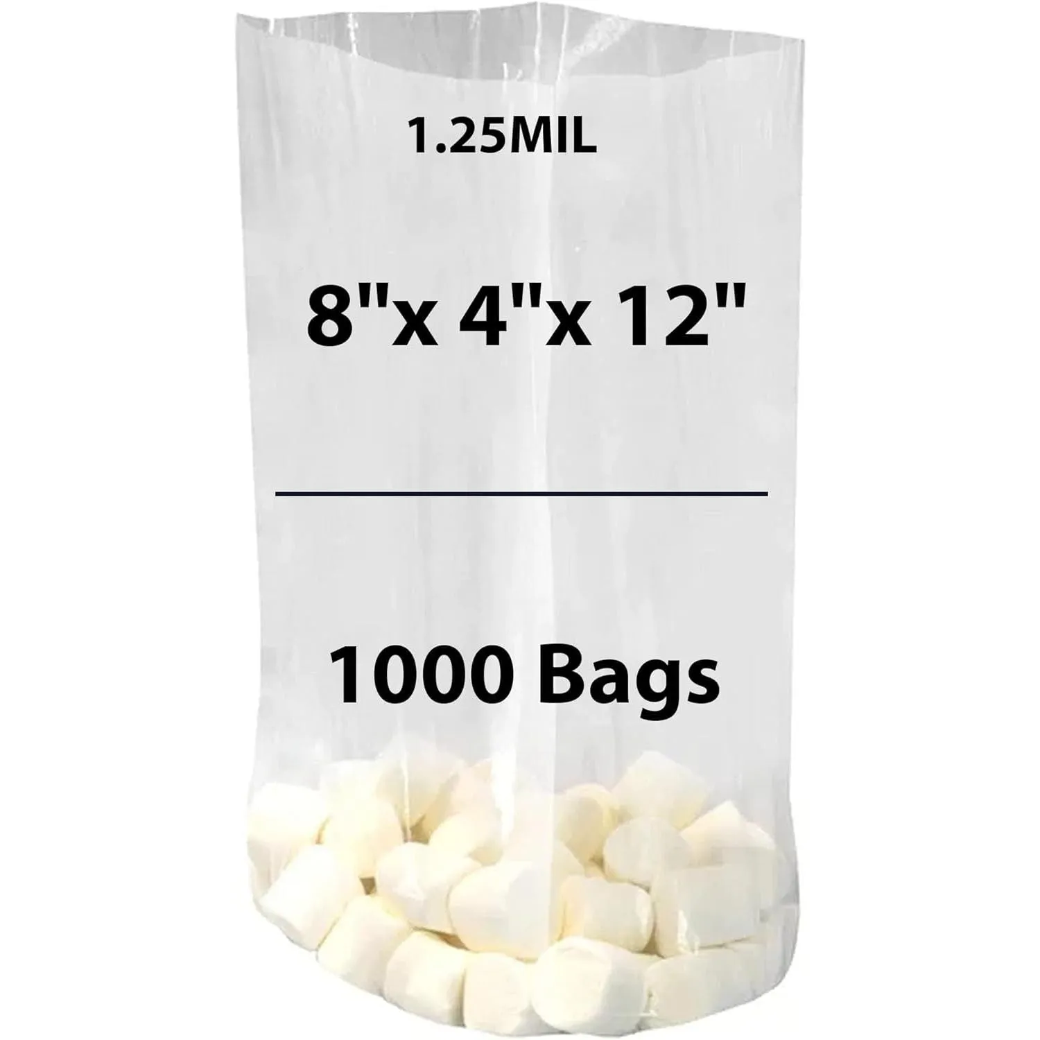 Clear Gusseted Poly Bags 1.25 Mil 8x4x12 Flat Bottom Heat Seal