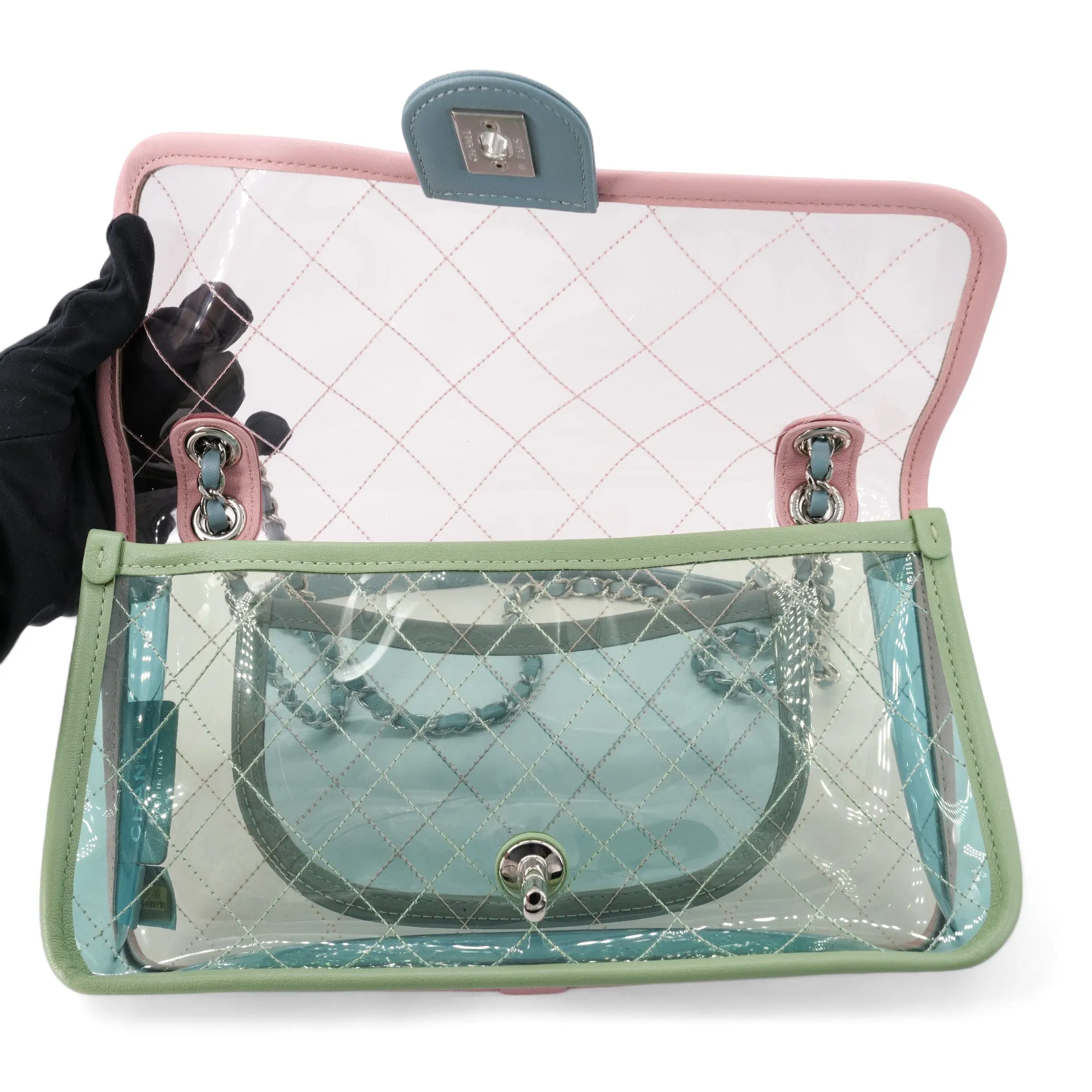 Coco Splash PVC Medium Flap Bag Pink Blue Green