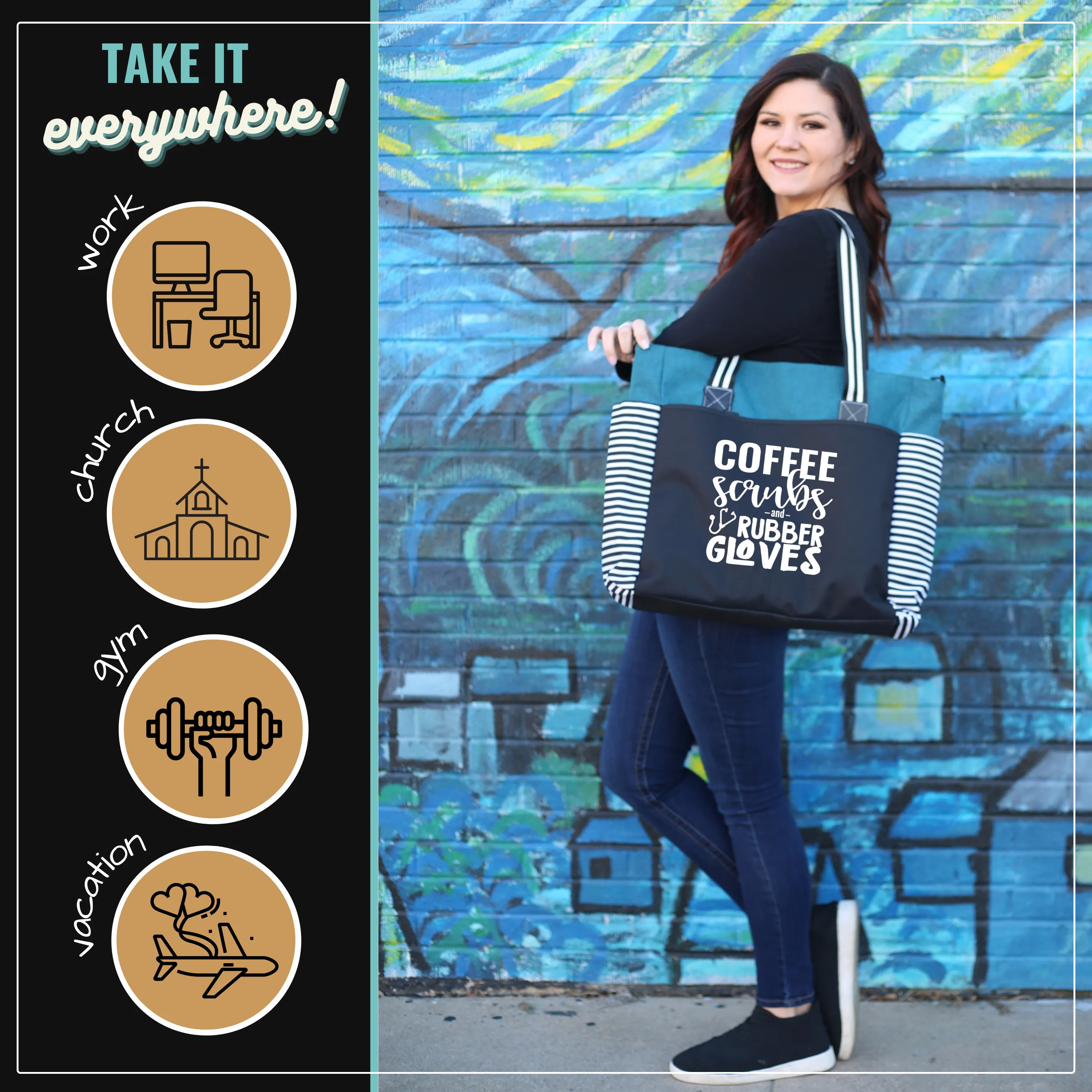 Coffee Scrubs LouLou Teal Tote Bag for Medical Workers