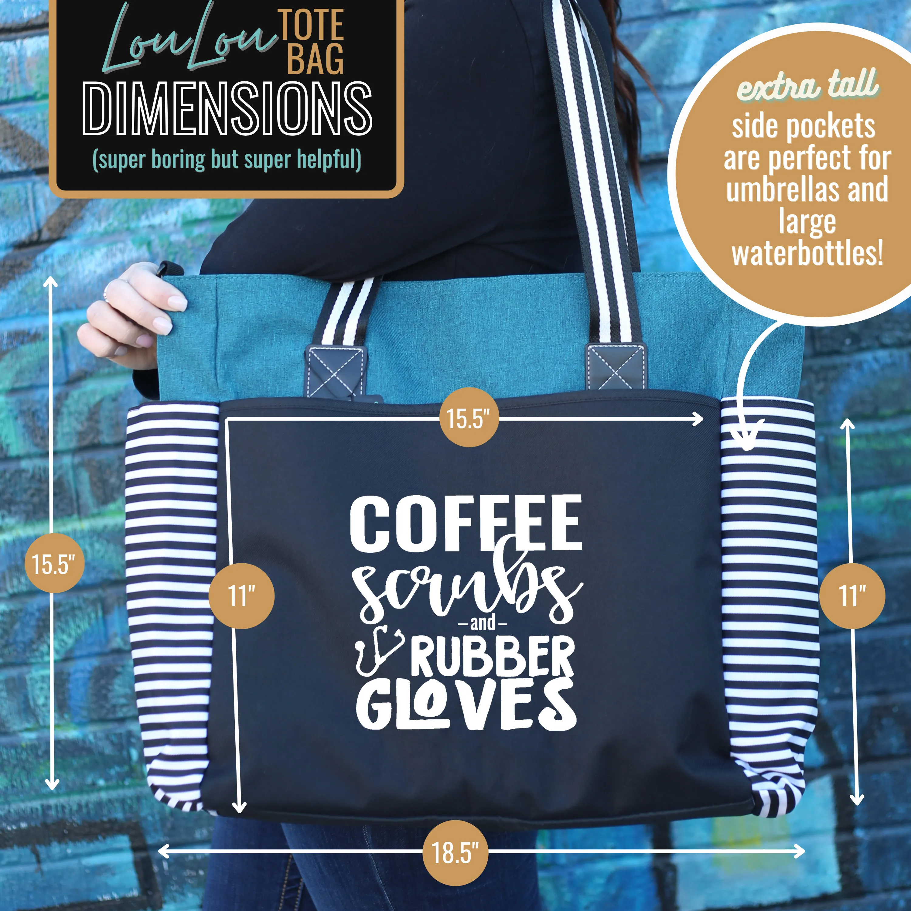 Coffee Scrubs LouLou Teal Tote Bag for Medical Workers