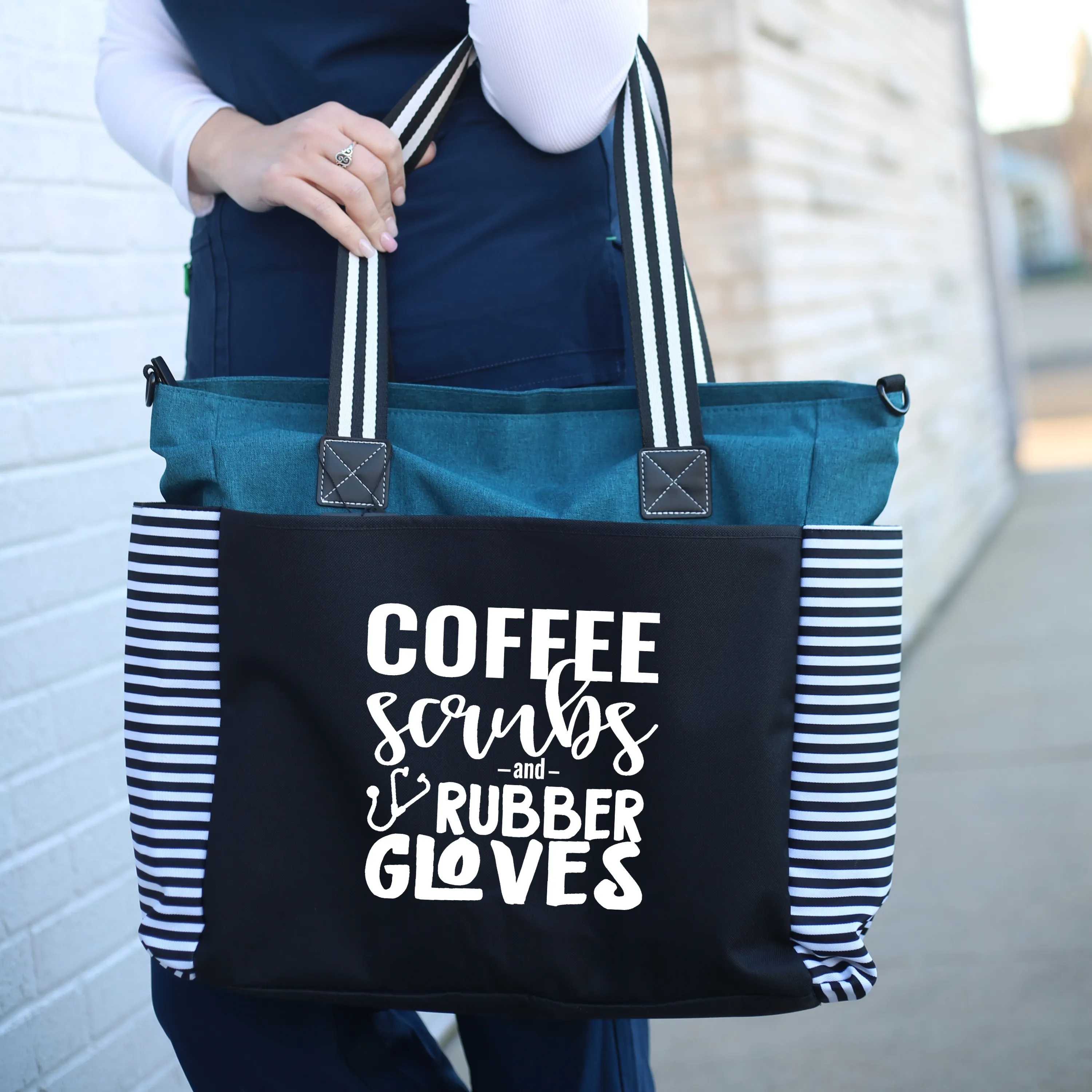 Coffee Scrubs LouLou Teal Tote Bag for Medical Workers