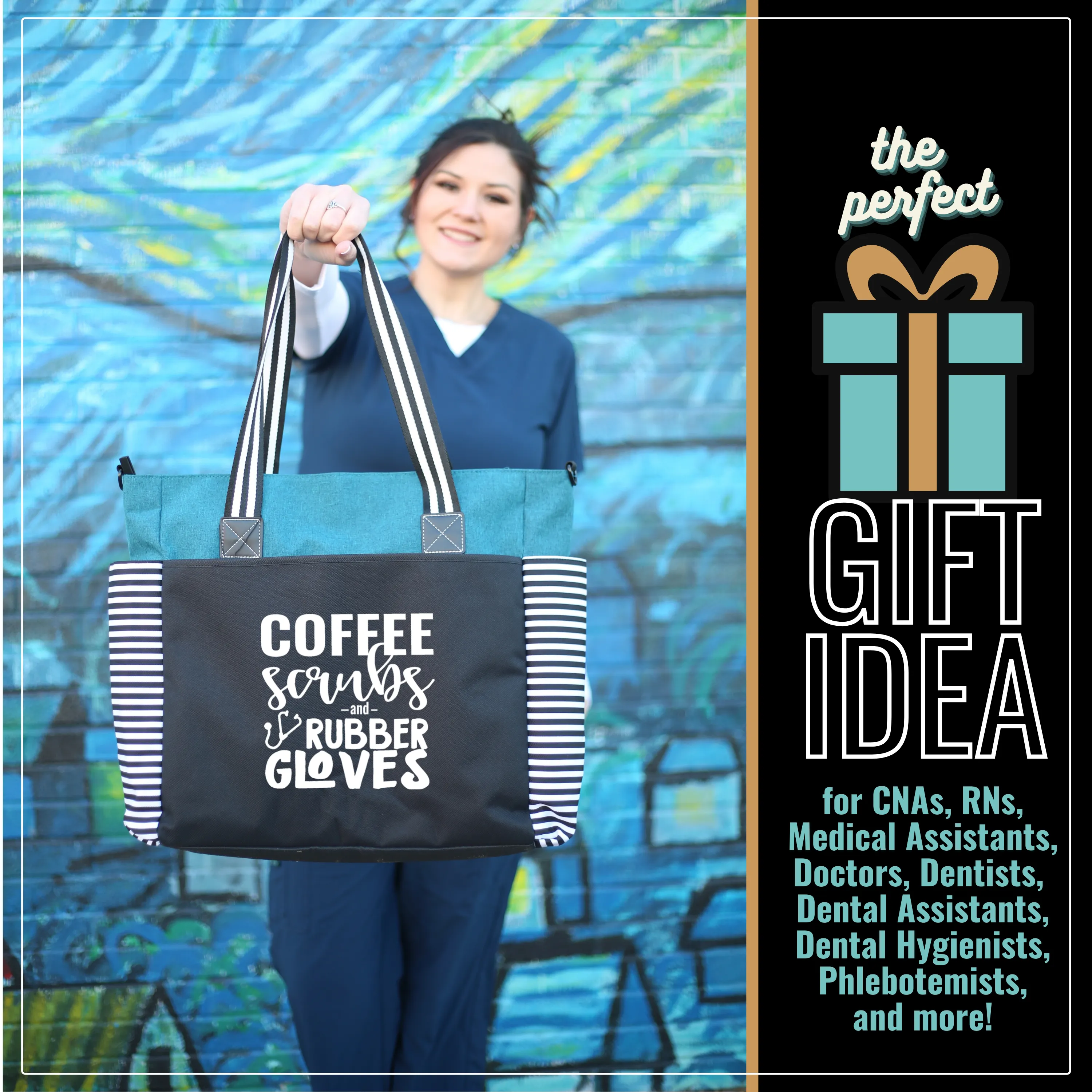 Coffee Scrubs LouLou Teal Tote Bag for Medical Workers