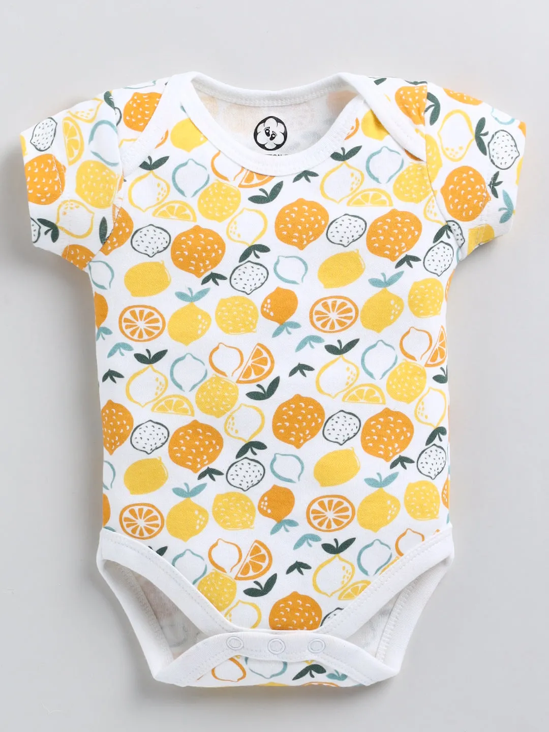 Cotton Half Sleeve Cute Lemon Print Onesie - Unisex