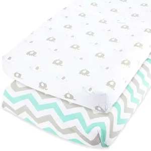 Cotton Jersey Changing Pad Covers, 2 Pack – Elephants & Chevron