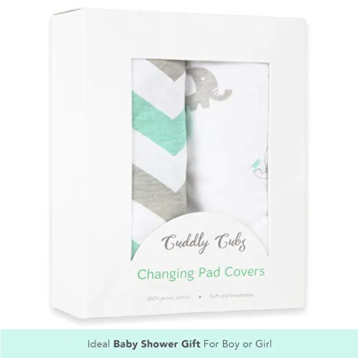 Cotton Jersey Changing Pad Covers, 2 Pack – Elephants & Chevron