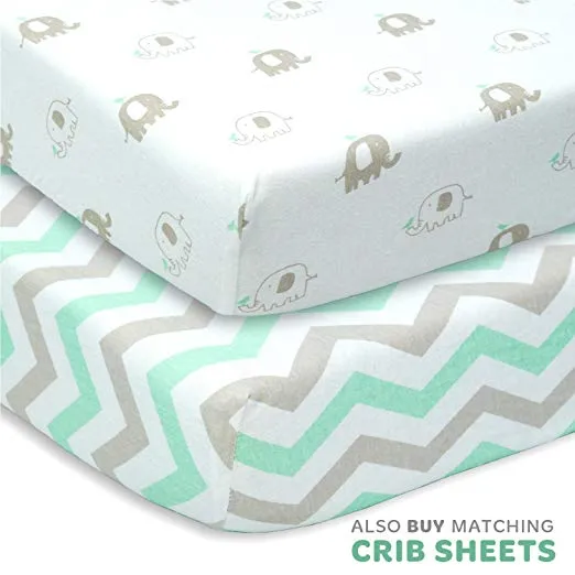 Cotton Jersey Changing Pad Covers, 2 Pack – Elephants & Chevron