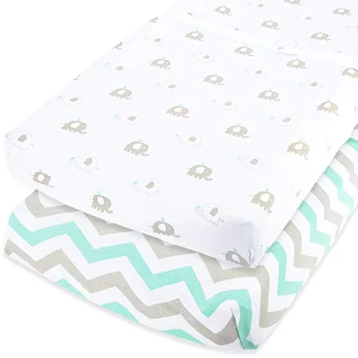Cotton Jersey Changing Pad Covers, 2 Pack – Elephants & Chevron
