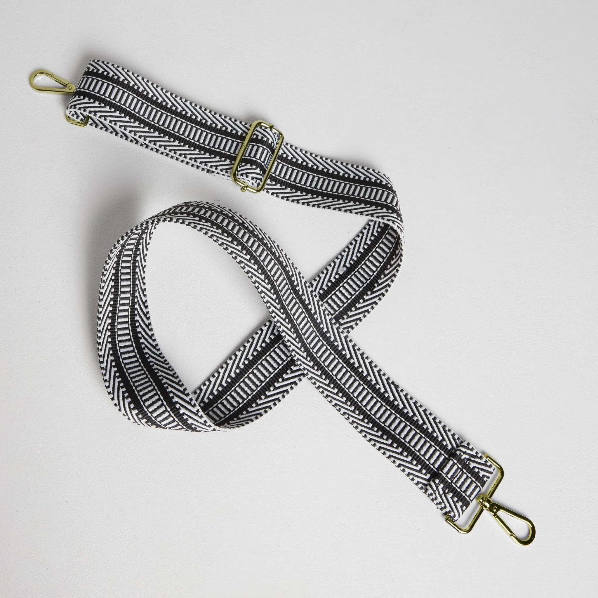 Crossbody Strap - Black & White Chevron (Gold Hardware)