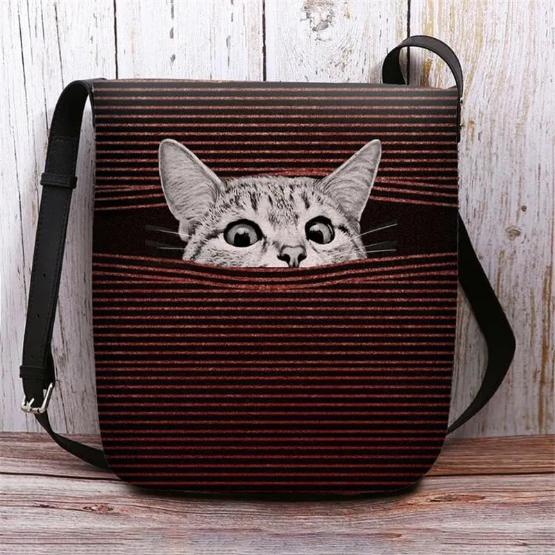 Cute Cat Striped Adjustable Crossbody Bags