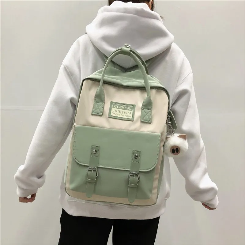Cute Linen Buckle Backpack