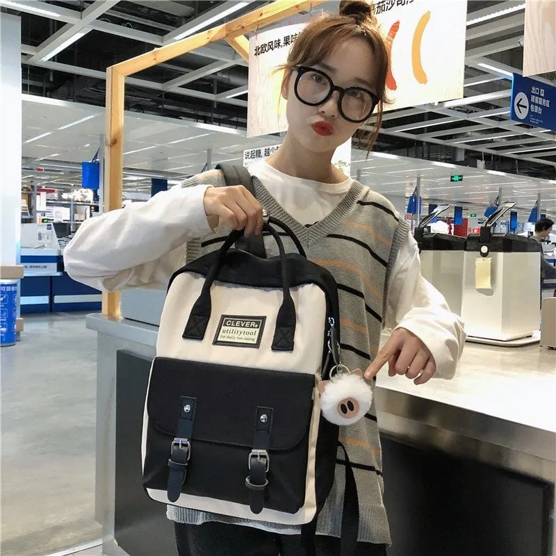 Cute Linen Buckle Backpack