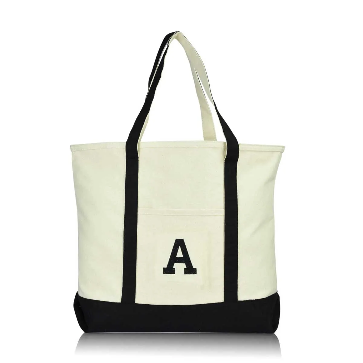 Dalix Initial Tote Bag Personalized Monogram Zippered Top Letter - A