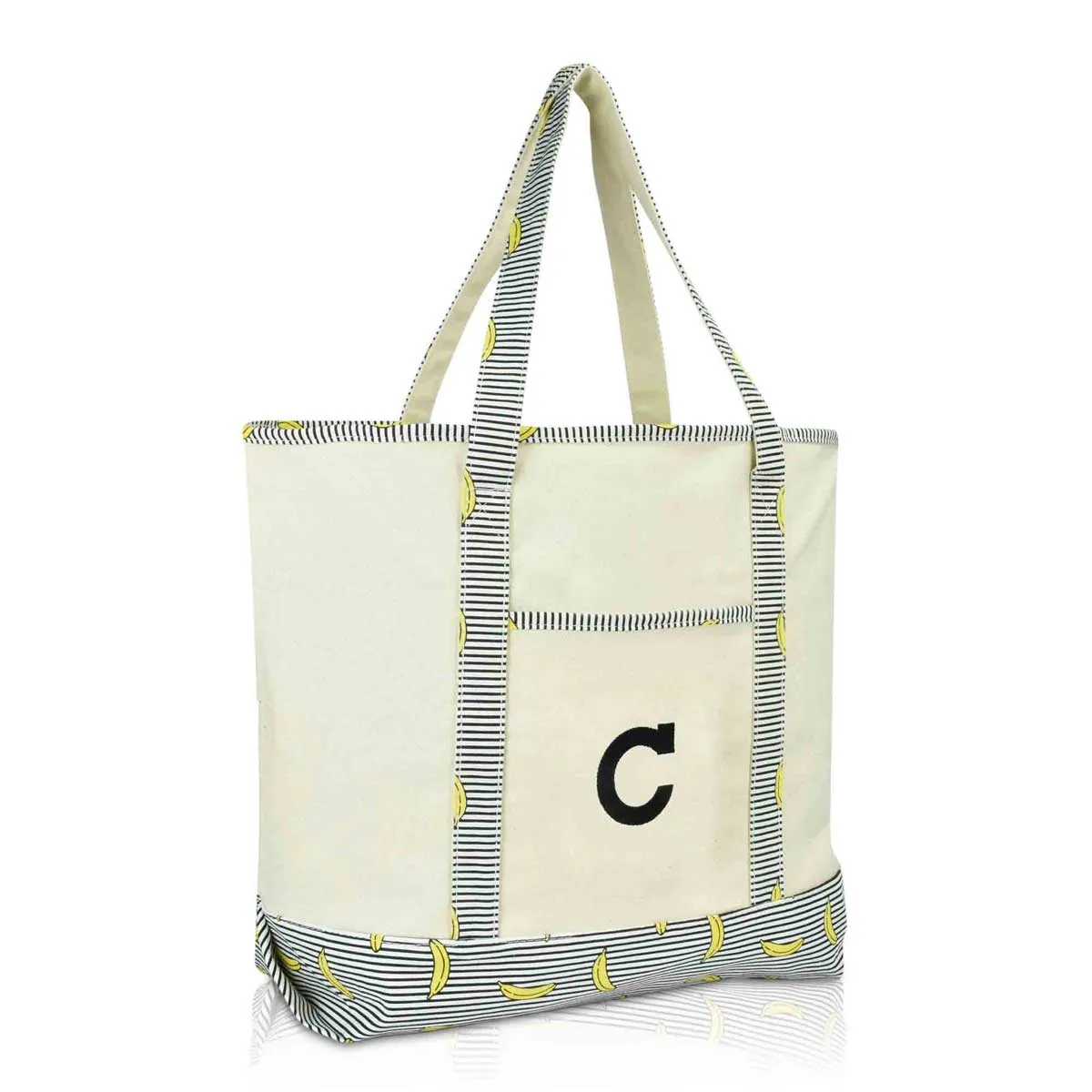 Dalix Initial Tote Bag Personalized Monogram Zippered Top Letter - C