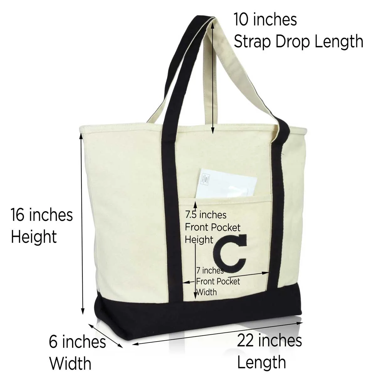 Dalix Initial Tote Bag Personalized Monogram Zippered Top Letter - C