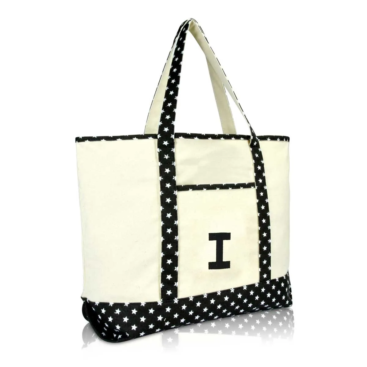 Dalix Initial Tote Bag Personalized Monogram Zippered Top Letter - I