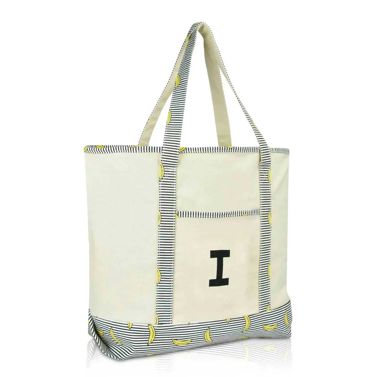 Dalix Initial Tote Bag Personalized Monogram Zippered Top Letter - I