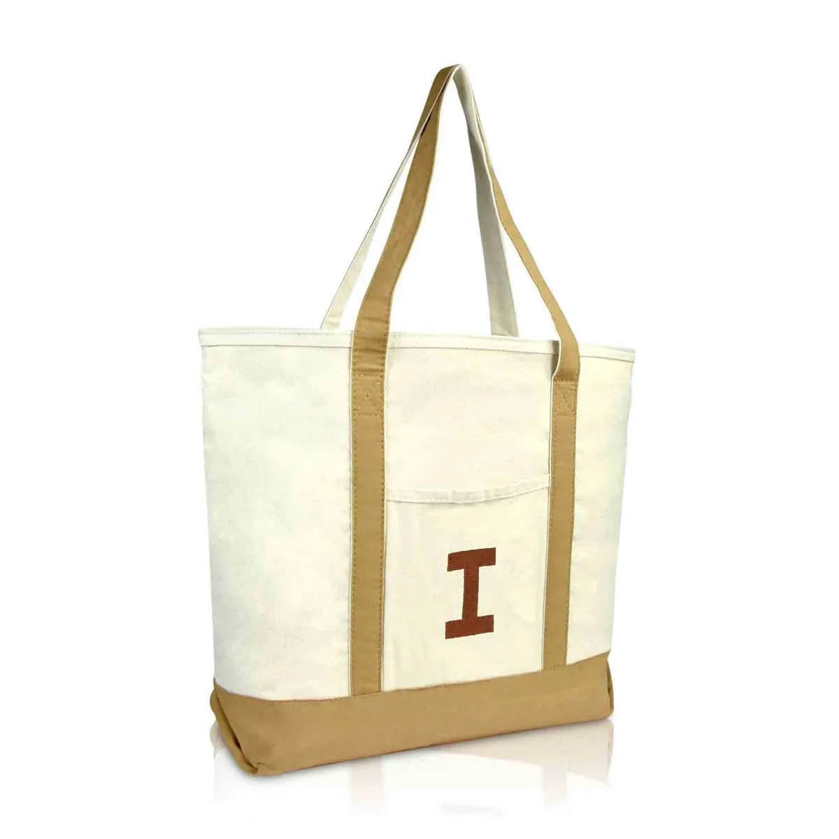 Dalix Initial Tote Bag Personalized Monogram Zippered Top Letter - I