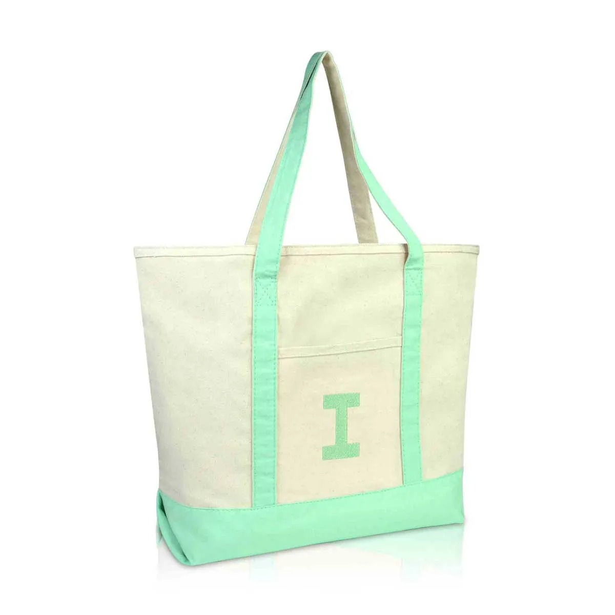Dalix Initial Tote Bag Personalized Monogram Zippered Top Letter - I