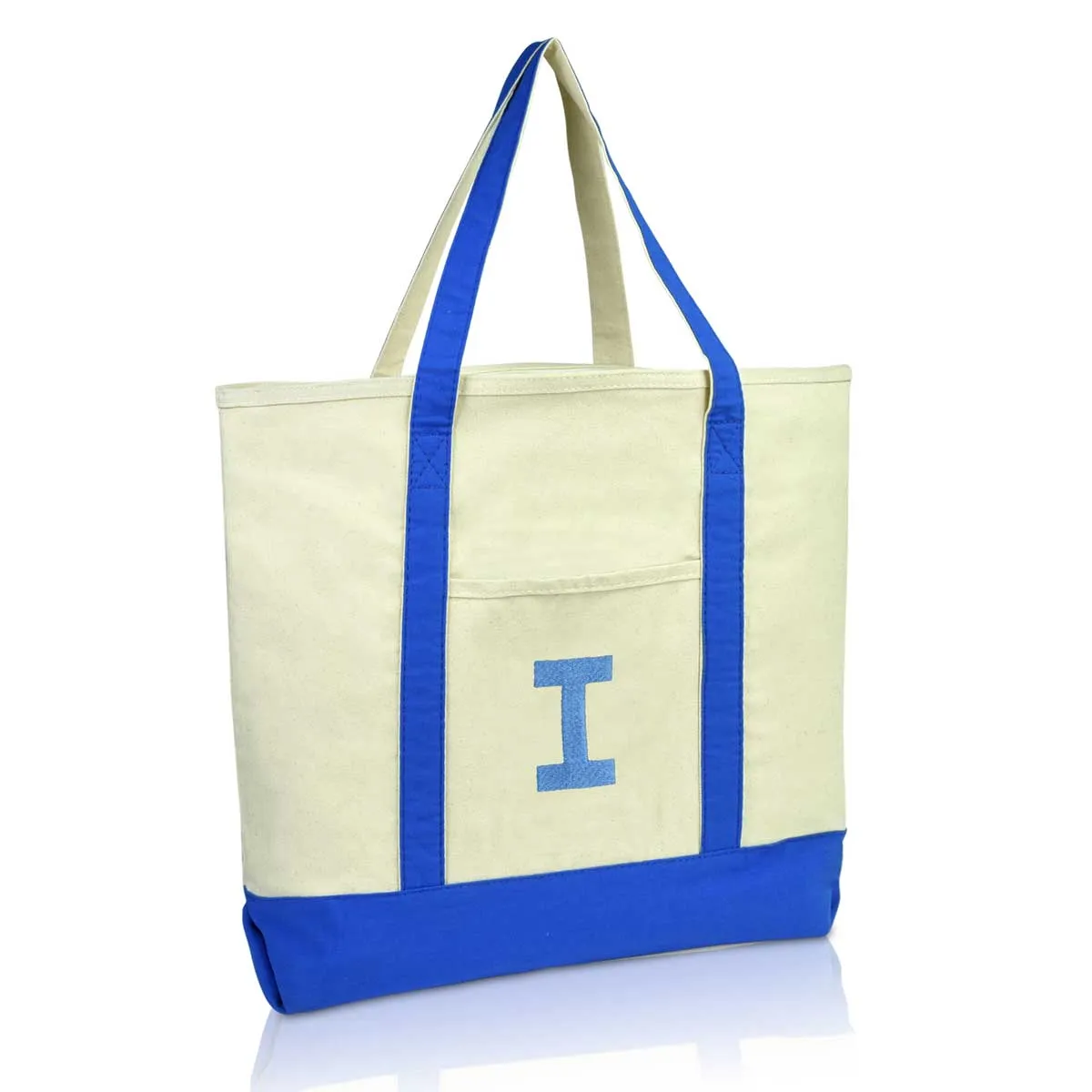 Dalix Initial Tote Bag Personalized Monogram Zippered Top Letter - I
