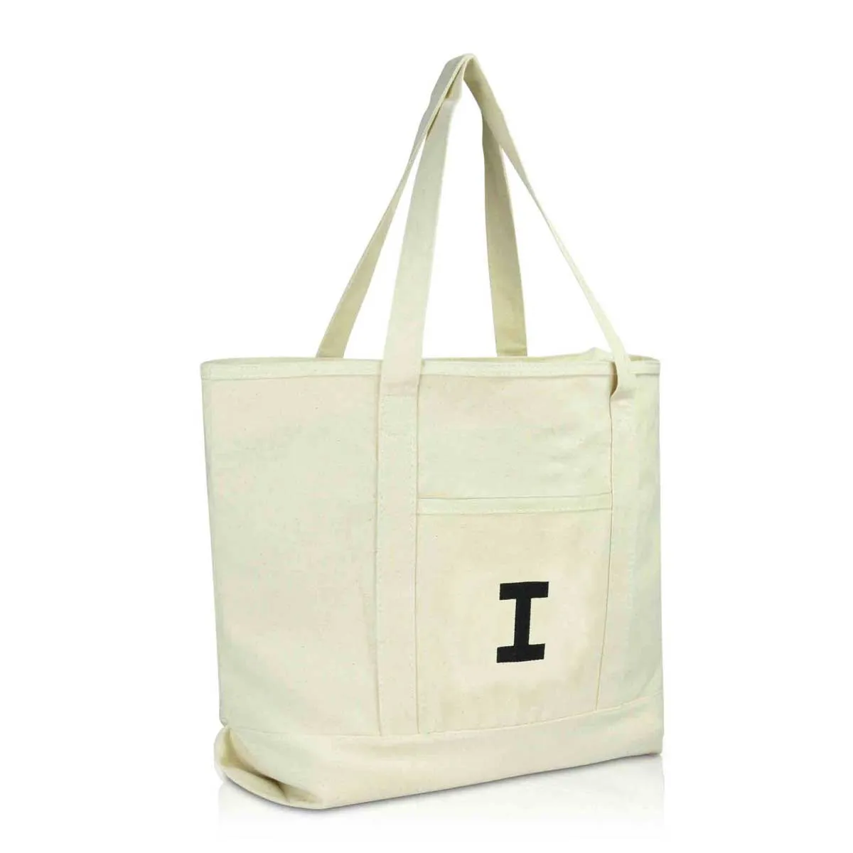Dalix Initial Tote Bag Personalized Monogram Zippered Top Letter - I