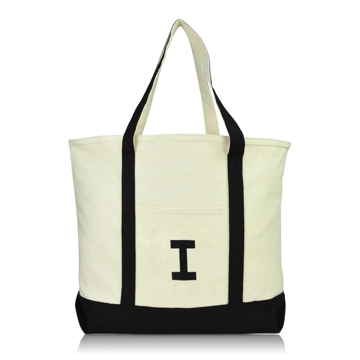 Dalix Initial Tote Bag Personalized Monogram Zippered Top Letter - I