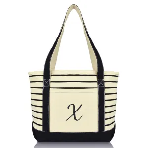 Dalix Striped X-Initial Tote Bag Womens Ballent Letter X