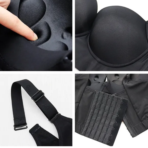 Deep Cup Fashion 38B Black Push Up Hidden Underwire Support Lift Seamless Bra