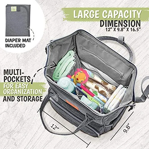 Diaper Bag Backpack - Large Waterproof Travel Baby Bags (Classic Gray)