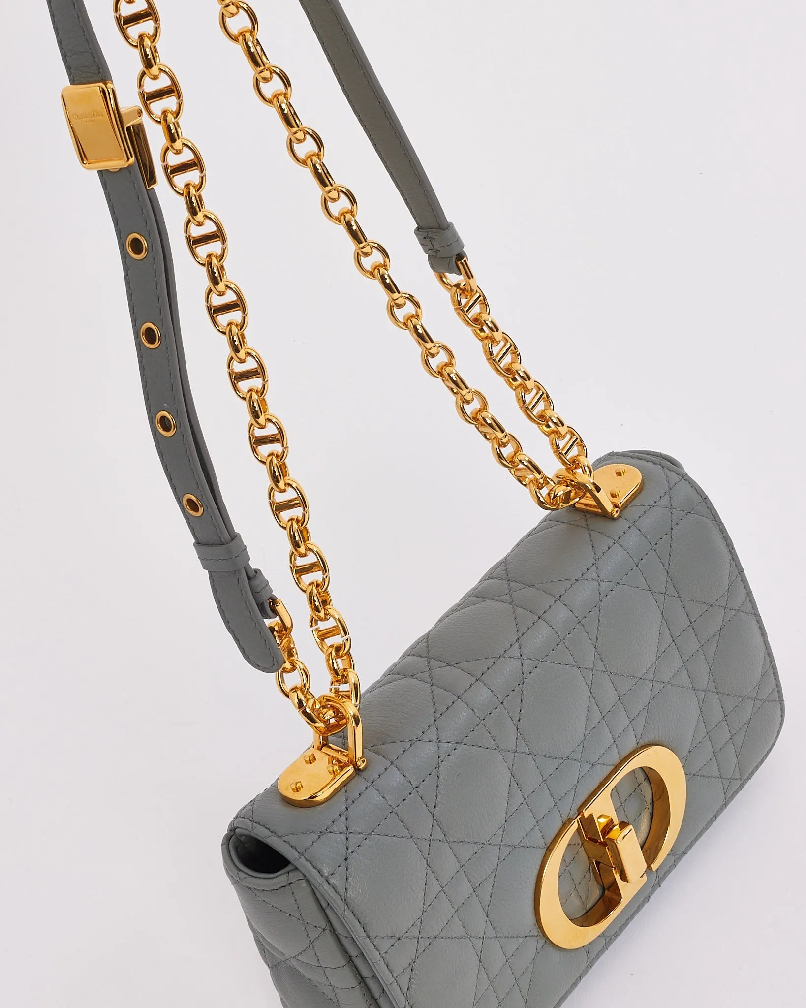 Dior Grey (Stone) Leather Small Caro Bag with Gold Hardware