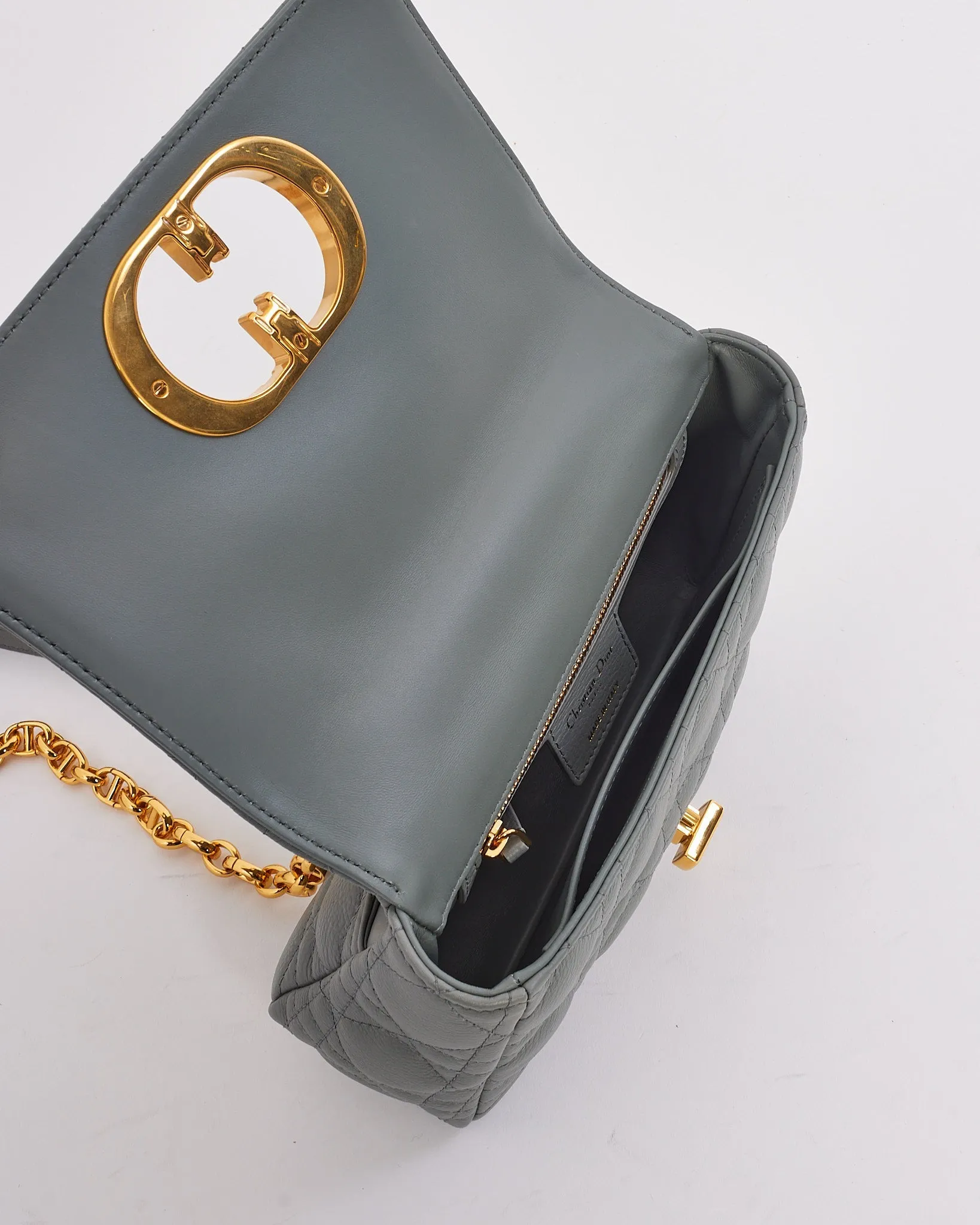 Dior Grey (Stone) Leather Small Caro Bag with Gold Hardware