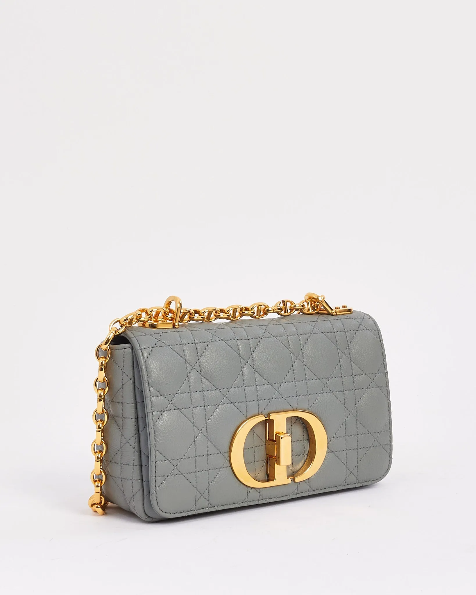 Dior Grey (Stone) Leather Small Caro Bag with Gold Hardware