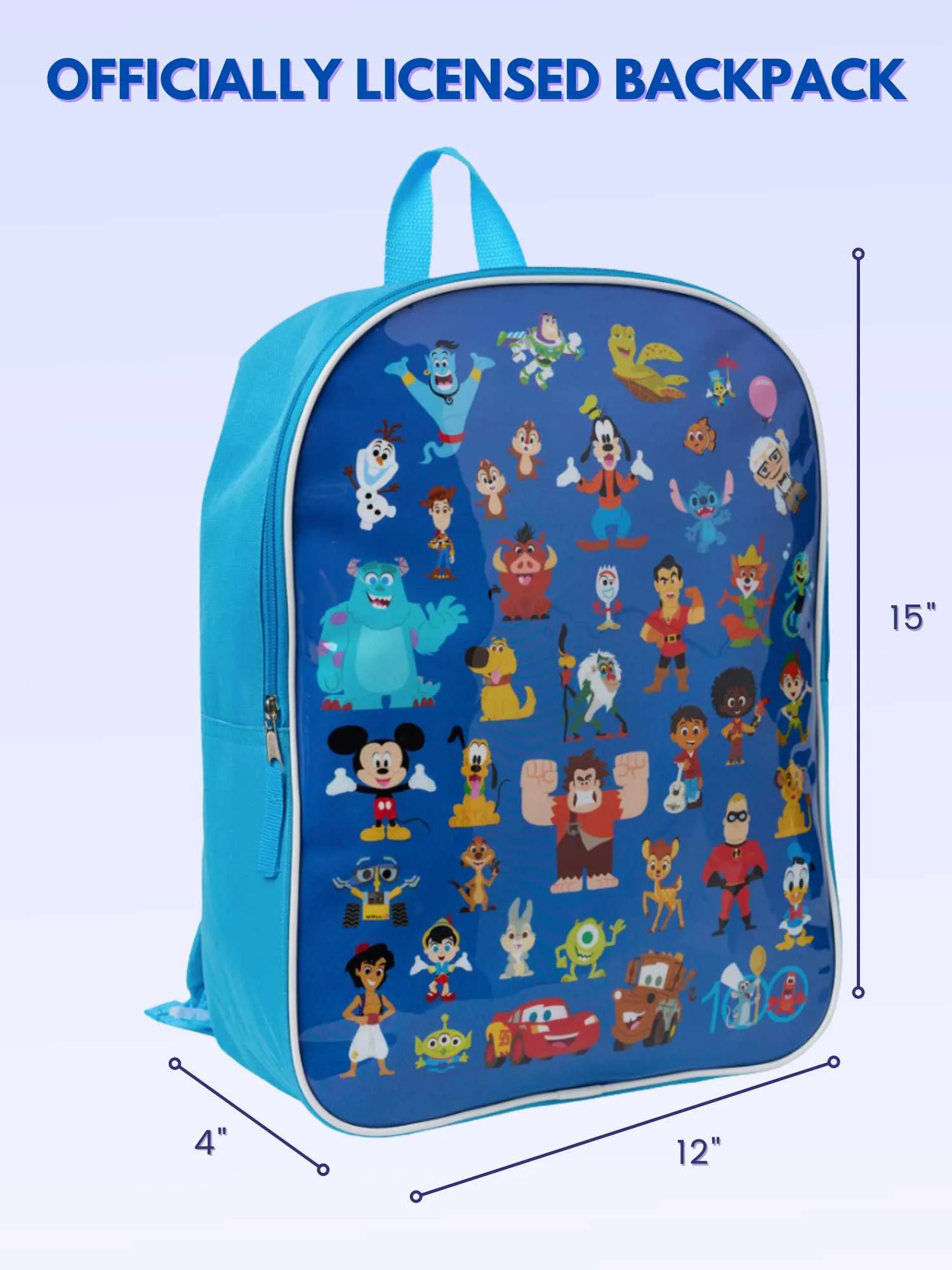 Disney 100 Backpack Blue 15" Mickey Mouse Woody Aladdin Nemo Boys D100 Bag